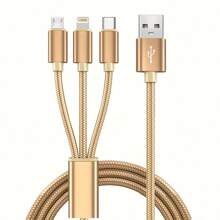 1pc 3-IN-1 Fast Cables, Compatible With IPhone, Type-C Phones, Android Phones. Nylon Braided USB Charging Cable, Universal Fast Charge USB To Lightning/Type-C/Micro USB Connector Cord, Data Transmission Compatible With IPhone, Compatible With Samsung, Fast Charging Usb Data Cable Usb Fast Multiple Charging Cable Colorful Type C Micro Charger Cable MFi Certified
