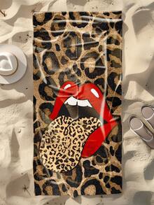 1 件豹纹唇印超细纤维沙滩巾 - 速干、轻盈柔软，非常适合游泳、健身、瑜伽 - 理想的旅行伴侣，健身毛巾 | 俏皮设计 | 速干面料，沙滩巾海滩必备品 - 彩色 - 查看 4