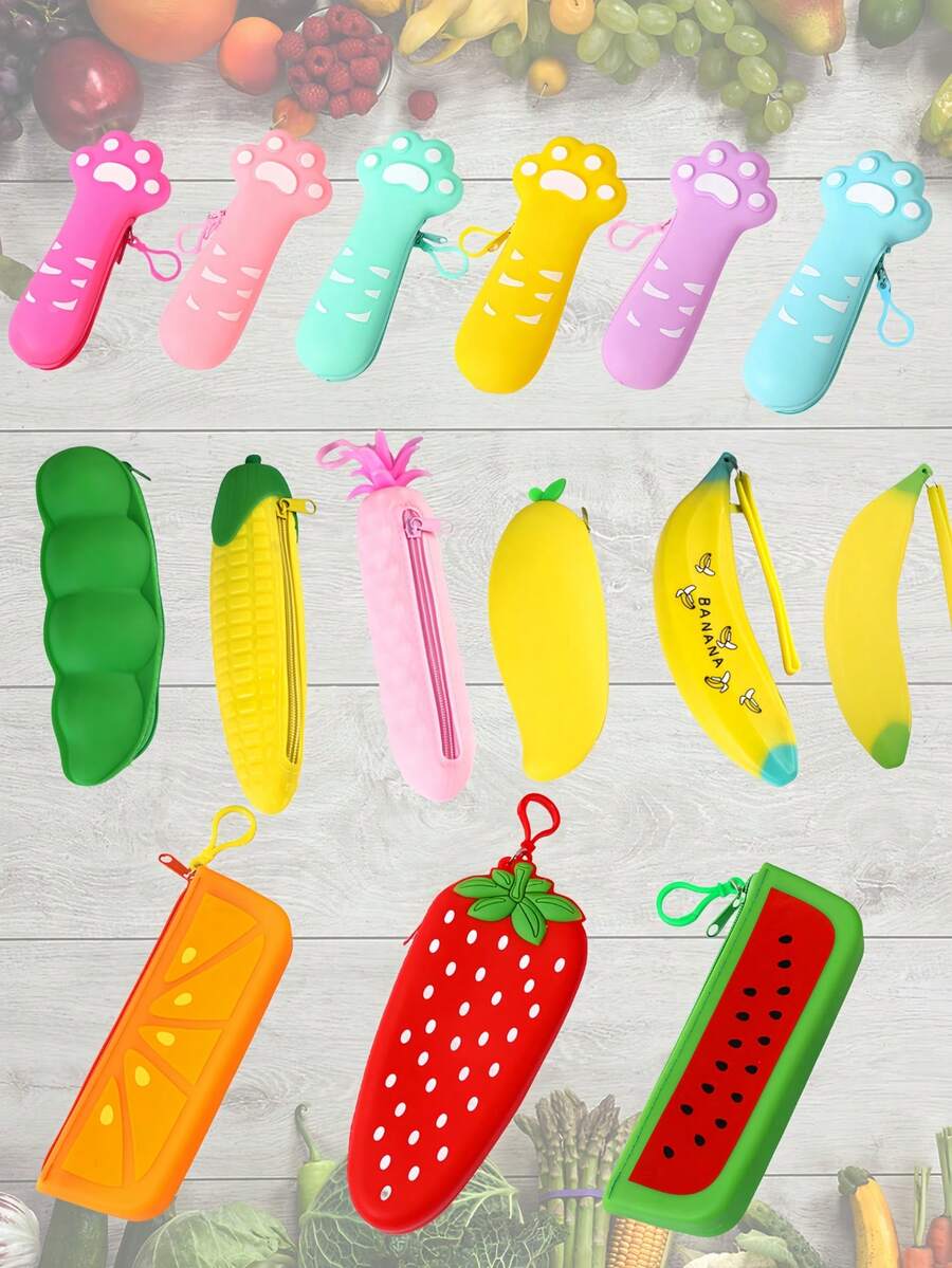 1PC Simulation Fruit And Vegetable Silicone Pencil Case, Creative Coin Purse, Key Pouch, Student Supplies, Fashion Items, Ideal For Gifts, Back To School, School Supplies, Pencil Pouch, School Bag - Multicolor - View 1