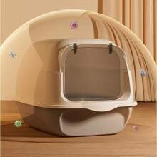 Große klassische vollständig geschlossene Katzentoilette 48 x 36 x 36,2 cm, abnehmbarer hochspritzwassergeschützter geruchsresistenter leicht zu reinigender Klapptop Katzentoilette, Haustier-Toilette, Streukescher inklusive