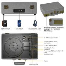 Vinyl Record Player 3-Speed Turntable With Bluetooth, Suitcase Portable Vintage Audio Turntable With Built-In Speakers, Black