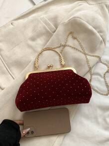 2025 New Rhinestone Chain Decor Evening Bag, Fashionable Handbag For Ladies, Shoulder Bag, Clutch, Sling Bag, Solid Color