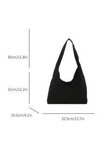 Bolso de hombro de gran capacidad y unicolor de moda para uso diario para mujer - Negro - Ver 2