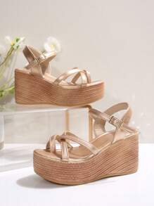 Sandalias de vestir de plataforma y cuña impermeables con diseño de tira tejida, nuevas para primavera/verano 2025, tacón grueso de moda para vacaciones en la playa