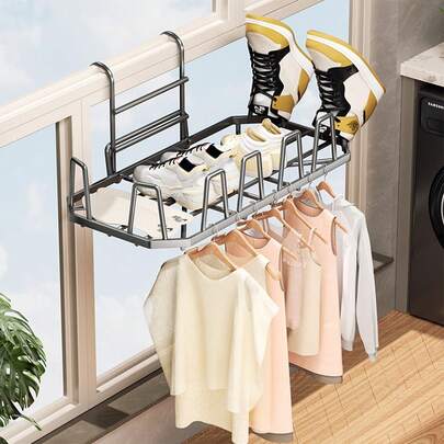 1pc Balcony Drying Shoe Rack Multifunctional Drying Shoe Rack For Window Dormitory And Small Spaces – Space-Saving, Durable, Easy-Install Drying Organizer For Wet Shoes, Boots, Slippers, And Outdoor Footwear; Versatile Balcony, Hallway, Window, Laundry Room Solution To Keep Floors Clean And Dry; Compact Design For Apartment Living, Dorm, And Urban Homes