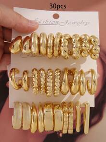 10-30pcs Fashion Textured Twist Hoop Geometric Earrings, Suitable As Holiday Gift For Friends And Family - Multicolor - View 1