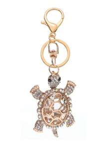 Cute Sea Turtle Keychain Lightweight Skeleton Design Full Colorful Rhinestone Inlaid Animal Turtles Charms Dangle Keyring Jewelry Metal Alloy Car Key Holder Handbag Backpack Ornament Accessories Gift For Friends