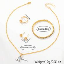 Relógio feminino moderno com 6 peças, escala romana, mostrador, strass, quartzo, ponteiros redondos, relógios femininos e acessórios de joias, colar, pulseira, brincos, conjunto de anéis, festa, casamento, presente, praia, férias, presente de dia dos namorados