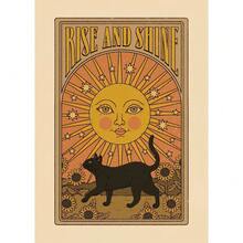 1 pieza Pintura de lona retro con diseño de gato de la suerte, brujería, sol, luna y polvo de estrellas para decoración del hogar, opcional con marco - Multicolor - Ver 47