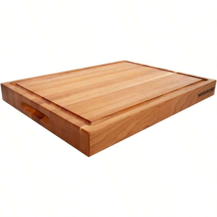 Medium Wood Cutting Board From American Cherry A Reversible Butcher Block That Comes With Juice Groove For Cutting Meat And Juicy Veggies Easily Cherry Chopping Board 16x12x1.5 Inches - DarkBrown - View 1