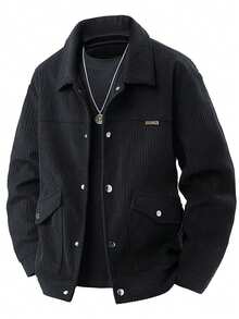 Men's Casual Jacket With Pocket Decor, Stand Collar - Black - View 1