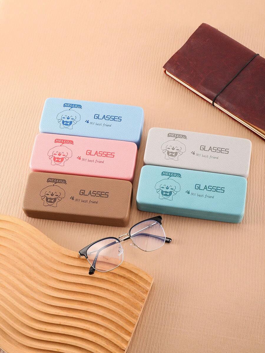1pc Cartoon Dog Design Eyeglass Case, Durable PU Leather Protective Cover, Cute Letter Dog Eyewear Storage Box, Unisex, Suitable For Daily Eyeglasses Accessories - Multicolor - View 1