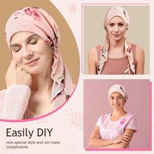4 Pieces Chemo Headwear For Women Pre Tied Caps Soft Cotton Elastic Head Scarf For Patients - FloralPattern - View 3