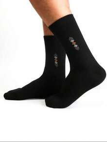 5 双男士经典纯色印花柔软透气舒适休闲商务正装中筒袜，适合日常穿着 - 彩色 - 查看 3