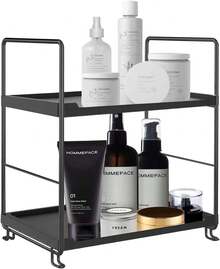 Estante para Cosméticos De 2 Niveles,Organizador De Mostrador,Apilable Independiente Estante De Almacenamiento para Mostrador De Baño,Adecuado para Cocina, Baño, Almacenamiento De Cosméticos - Cuadrado-Negro - Ver 9