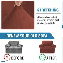 Sofa Cover 3 Piece T Cushion Loveseat Slipcovers Thick Velvet Couch Cover Stretch T Cushion Sofa Covers For 2 Cushion Couch With 2 Individual T Cushion Covers Washable, Stone Blue - 鏽 - 查看 6