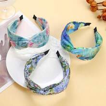 1pc French Painting Knotted Cross Headband For Women, Vintage Wide Hairband Design Sense Crimped Hair Clip Elegant Korean Style Hair Accessory Hair Hoop