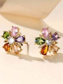 2pcs Petal Stud Earrings, Minimalist Fashion Casual Daily Wear - Multicolor - View 6