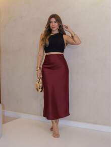 YING ZI Elegant Mode Long Formal Skirt - Redwood - View 4