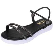 Women's Casual Black White Rhinestone Crystal Comfortable Sandals - Black - View 1