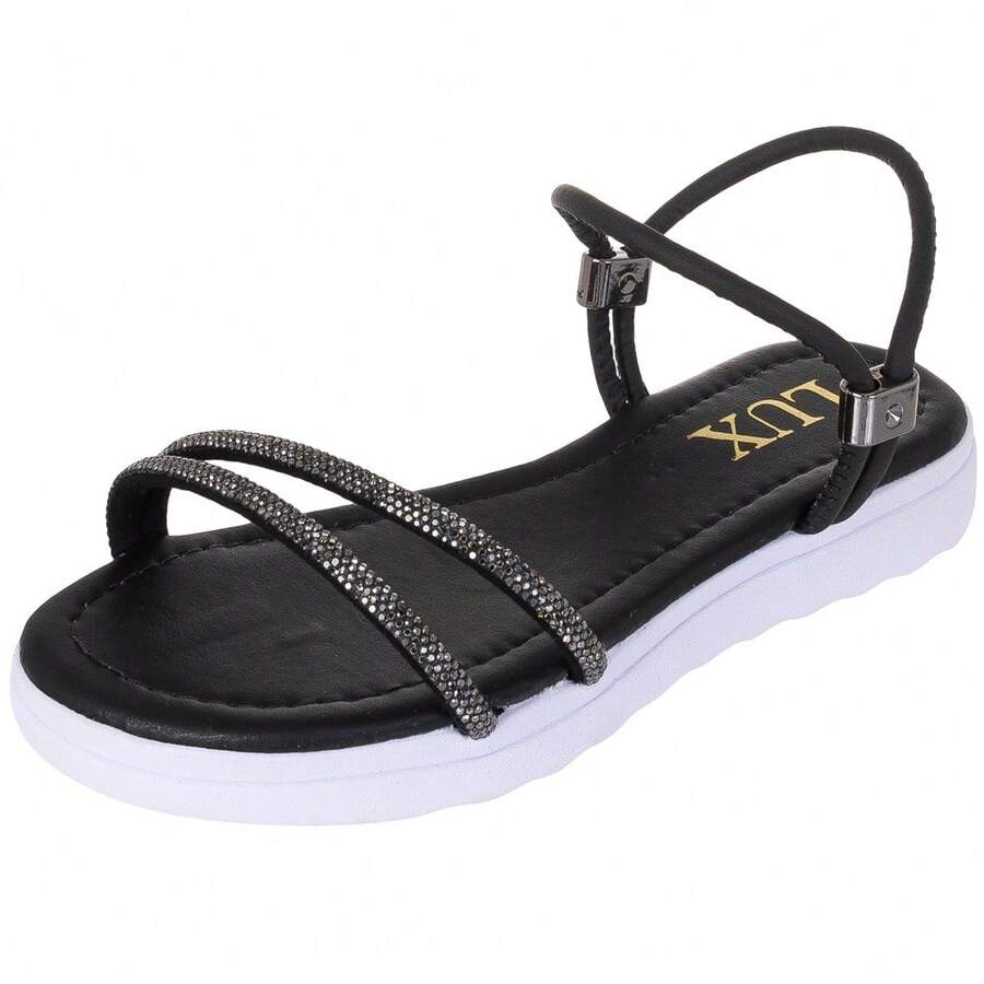Women's Casual Black White Rhinestone Crystal Comfortable Sandals - Black - View 1
