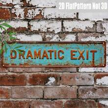 2D Plano, Padrão Plano 2D, 1 peça, Placa de Metal com Letreiro Vintage "Drama Exit", Placa de Rua Divertida, Decoração de Casa, Decoração de Quarto, Decoração de Parede, Decoração de Restaurante, Decoração de Bar, Decoração de Café, Decoração de Garagem, Decoração Rústica, 10,16 x 40,64 cm, 2D Plano