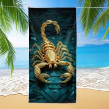 Telo da spiaggia con stampa di scorpione - asciugatura rapida, super assorbente in microfibra, morbido e leggero, adatto per nuoto, campeggio, viaggi, feste in piscina, lavabile in lavatrice, design moderno, verde scuro con motivo geometrico dorato, telo da campeggio | telo moderno | telo in microfibra