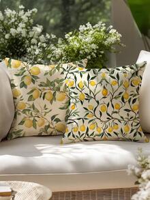 1 件柠檬印花装饰枕套带流苏，柔软毛绒弹簧垫套，单面印花，适用于客厅沙发、卧室床上用品、户外 - 黃色 - 查看 11