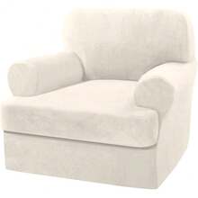 Sofa Cover 3 Piece T Cushion Loveseat Slipcovers Thick Velvet Couch Cover Stretch T Cushion Sofa Covers For 2 Cushion Couch With 2 Individual T Cushion Covers Washable, Stone Blue - Ivory - View 1