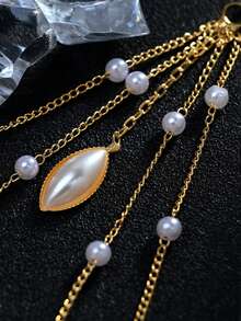 1pc Fashionable European & American Style Faux Pearl Elegant Waist Chain, Suitable For Beach, Vacation, And Parties - C - View 3