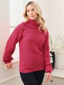 Women's Knitted Turtleneck Sweater – Comfort And Style For Winter - Hot Pink - View 4