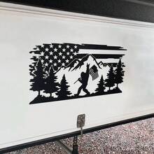 1 Pc Bigfoot US Flag Mountain Tree Lined Vinyl Decal, Die-Cut Mysterious Natural Sticker For Car Truck RV Camper Trailer Caravan - Black - View 1
