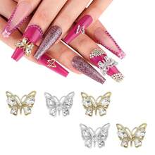 5 件 3D 蝴蝶指甲饰物，金色、银色闪亮奢华宝石，水晶钻石珠宝耳钉配水钻，用于指甲设计，美甲装饰套装，适用于丙烯酸指甲 - 彩色 - 查看 13