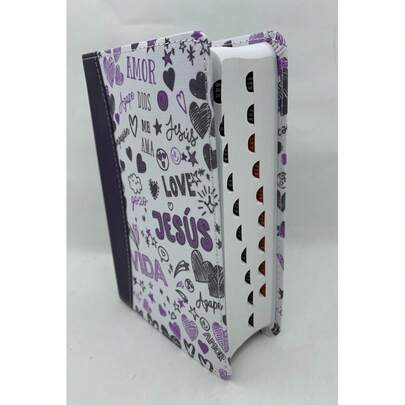 Biblia RV1960 Palabras de vida amor lila con indice tamaño bolsillo, letra 8.5 puntos