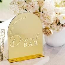 1pc Gold/White Acrylic Dessert Bar Tabletop Sign - Arched Acrylic Wedding Signage And Base | Dessert Bar Arch Sign For Wedding And Party - Multicolor - View 2