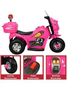 Joykoo Electric Ride-On Motorcycle For Kids With Lights And Sound, 6V Rechargeable Battery - Pink - View 5