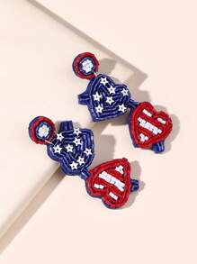 1Pair Of American Flag Colored PU Leather Earrings Drop Earrings For Women Girl For American Party Independence Day United States Presidential Election Vote Accessories Jewelry
