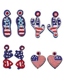 1Pair Of American Flag Colored PU Leather Earrings Drop Earrings For Women Girl For American Party Independence Day United States Presidential Election Vote Accessories Jewelry