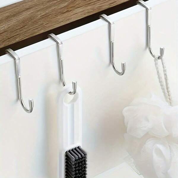 2 Pieces Of S-Shaped Hooks - Wall Mounted Kitchen, Bathroom, Cabinet Door Hooks That Do Not Require Drilling And Are Easy To Install - Casual Style Double Hooks For Hanging Clothes, Towels, Tableware