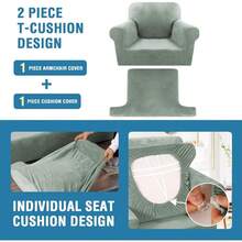Sofa Cover 3 Piece T Cushion Loveseat Slipcovers Thick Velvet Couch Cover Stretch T Cushion Sofa Covers For 2 Cushion Couch With 2 Individual T Cushion Covers Washable, Stone Blue - 海草 - 查看 4