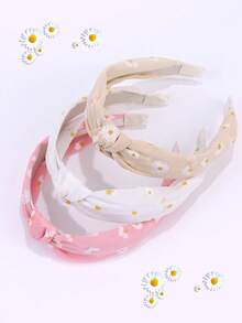 3pcs Flower Headband For Girls,Pink White Yellow Flower Bow Hairband For Teens,Elegant Silk Satin Headband For Girls Kids Teens Hair Accessories - Multicolor - View 1