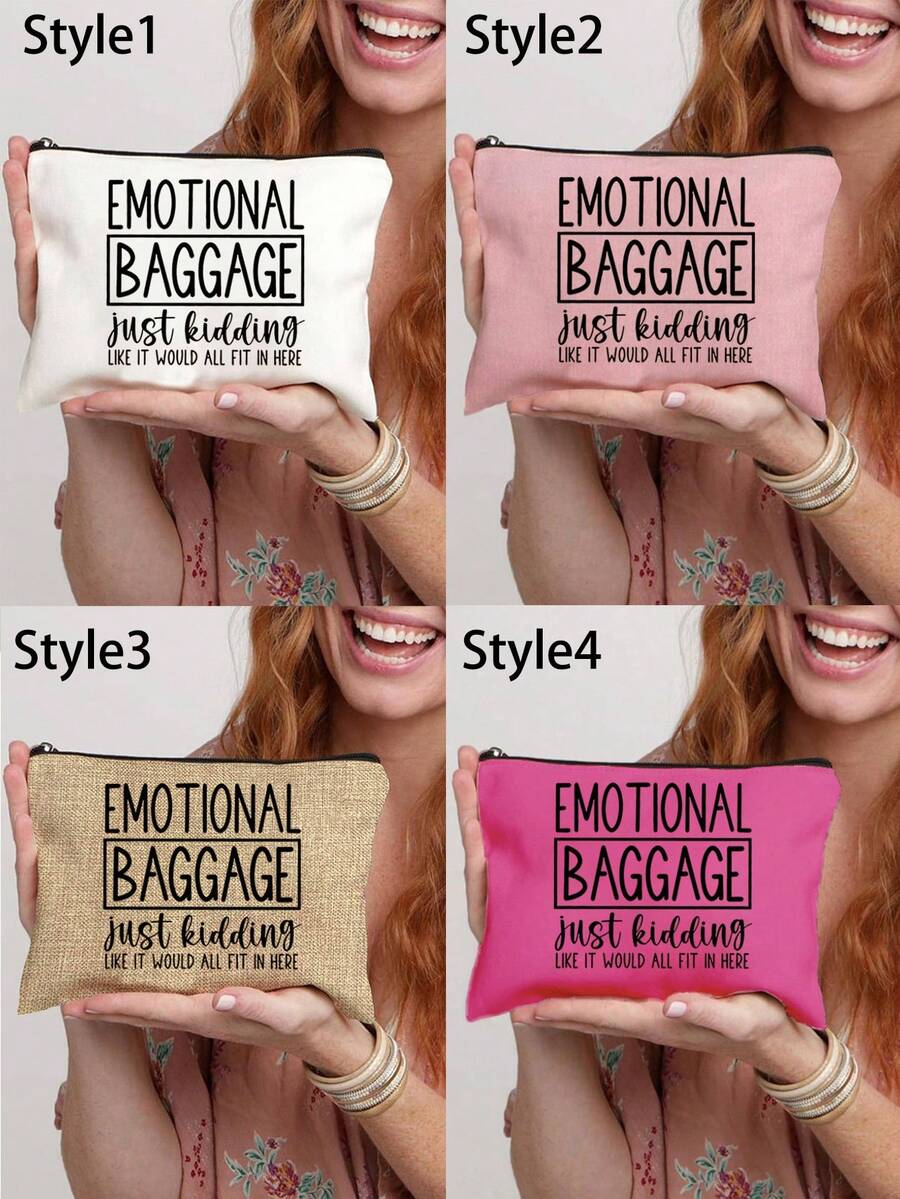 1pc Emotional Baggage Makeup Bag - Personalized Polyester Cosmetic Pouch, Lightweight Zippered Organizer, Machine Washable, Fade Resistant, Foldable - Fashion Style White Toiletry Bag Holiday Essentials Holiday Travel Travel Essentials Travel Bag Travel Accessoriesfor Vacation Summer Back To School School Stuff Bag For School Travel Bag For Women Makeup Bag For Travel - Multicolor - View 1
