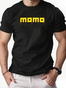 Camiseta casual de verano de algodón verde para hombres con estampado ;MOMO ITALIA; - Cuello redondo. Manga corta. Ligero; Transpirable para atuendos casuales. Camiseta de uso diario Cuello redondo Microelasticidad - Negro - Ver 1