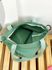 帆布手提包，学生单肩包，斜挎帆布包，多功能大容量背包 - 綠色 - 查看 6