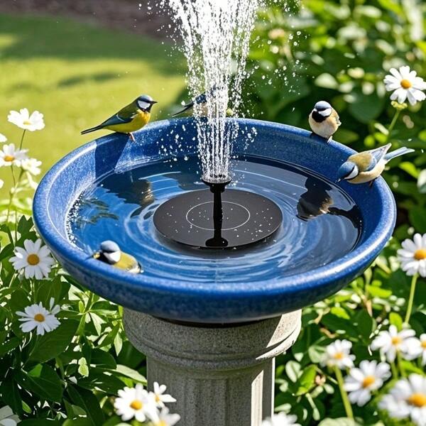 RAF Fuente solar de 6 boquillas, impermeable IPX8, adecuada para jardín, estanque, acuario y uso al aire libre - Diseño de plástico con panel solar, proporciona flujo de agua continuo, bañera de pájaros | Baño de pájaros solar | Bomba ahorradora de energía, fuente solar