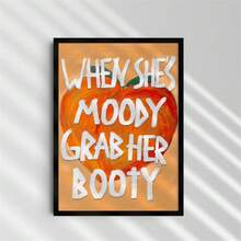 1 件橙红色水果水彩画插图帆布印刷 | 桃子樱桃草莓幽默排版海报 | 趣味墙面艺术时尚家居装饰 | 现代客厅卧室会所宿舍无框装饰