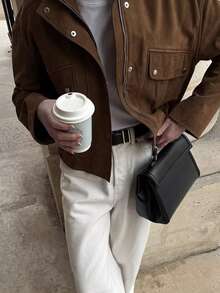 Chaqueta marrón para mujer - Abrigo casual de manga larga con cuello alto y bolsillos, ropa de abrigo para primavera y otoño