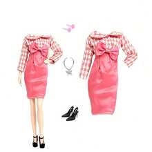 手工娃娃配饰时尚套装，冬季娃娃服装，休闲夹克，带口袋和帽子。1套包含：1套服装，1条项链，1双鞋子（款式和颜色随机），1对耳环。适用于11.8英寸娃娃（娃娃不包含）