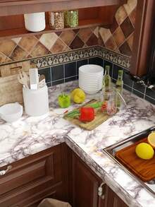 1 rollo de papel de contacto brillante, pegatinas de pared autoadhesivas, papel tapiz de PVC desprendible, es decir, papel tapiz con patrón de piedra de flores grandes que se puede pelar, adecuado para la cocina, el dormitorio, la sala de estar, la decoración de muebles de encimera, rollo de papel tapiz para decoración del hogar y renovación de muebles 40cm x 5m - Amarillo - Ver 5