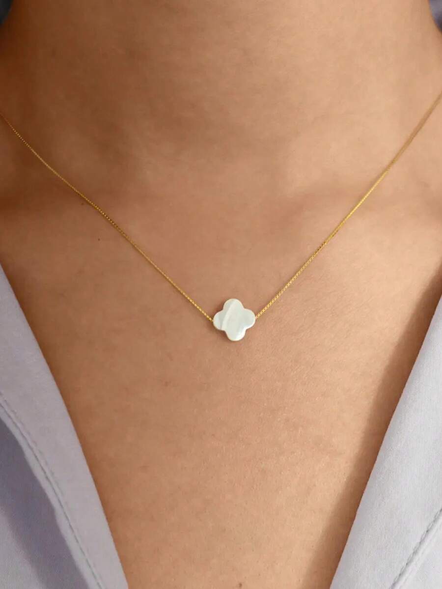 1 件镀银四叶草项链，配白色珍珠母，时尚简约优雅女士项链 - 項鍊 - 查看 1